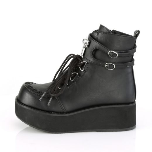 Product image of Demonia SPRITE-70 Black Vegan Faux Leather 2 1/4 inch Platform Lace-Up Ankle Boot Side Zip
