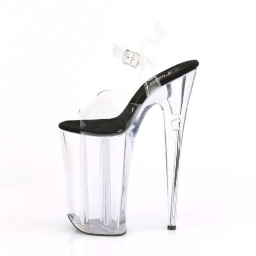 Product image of Pleaser BEYOND-008 Clear-Black/Clear 10 inch (25.5 cm) Heel 6 1/4 inch (16 cm) Platform Ankle Strap Sandal