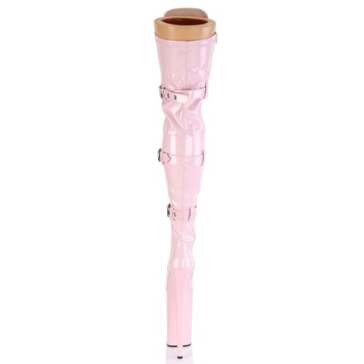 Product image of Pleaser BEYOND-3028 Baby Pink Stretch Patent/Baby Pink 10 inch (25.5 cm) Heel 6 1/4 inch (16 cm) Platform Lace-Up Front Thigh High Boot Side Zip