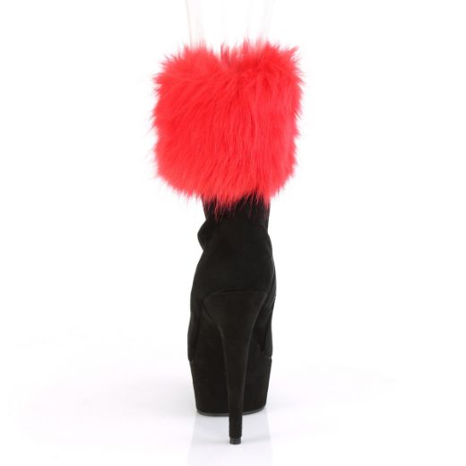 Product image of Pleaser DELIGHT-1000 Black Faux Suede/Black Faux Suede 6 inch (15.2 cm) Heel 1 3/4 inch (4.5 cm) Platform Ankle Bootie With Faux Fur Cuffs Inside Zip