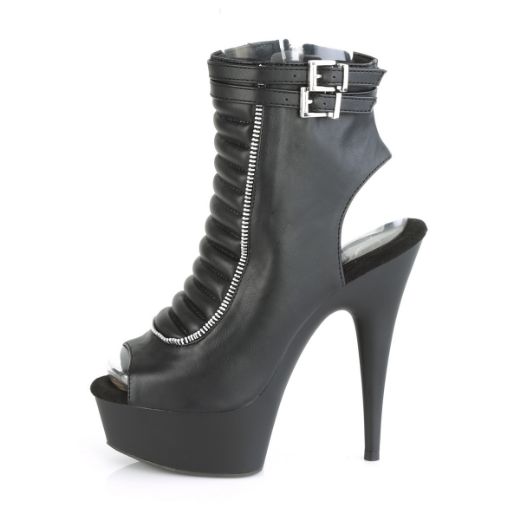 Product image of Pleaser DELIGHT-600-18 Black Faux Leather/Black Matte 6 inch (15.2 cm) Heel 1 3/4 inch (4.5 cm) Platform Open Toe/Heel Ankle Boot Side Zip