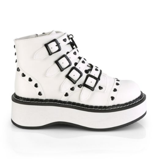 Product image of Demonia EMILY-315 White Vegan Faux Leather 2 inch Platform Lace-Up Front/Buckles Straps Ankle Boot Side Zip
