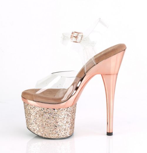 Product image of Pleaser ESTEEM-708CHLG Clear/Rose Gold Chrome-Multicolour Glitter 7 inch (17.8 cm) Heel 3 inch (7.6 cm) Platform Ankle Strap Sandal