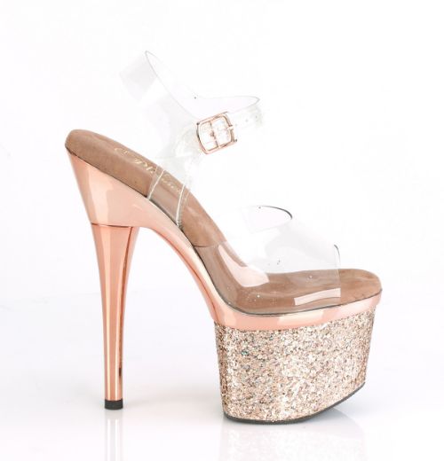 Product image of Pleaser ESTEEM-708CHLG Clear/Rose Gold Chrome-Multicolour Glitter 7 inch (17.8 cm) Heel 3 inch (7.6 cm) Platform Ankle Strap Sandal