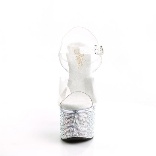 Product image of Pleaser ESTEEM-708DM Clear/Clear-Silver Rhinestones 7 inch (17.8 cm) Heel 3 inch (7.6 cm) Platform Ankle Strap Sandal With Rs Shoes