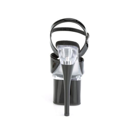 Product image of Pleaser ESTEEM-709 Black Patent/Clear-Black 7 inch (17.8 cm) Heel 3 inch (7.6 cm) Platform Ankle Strap Sandal Shoes