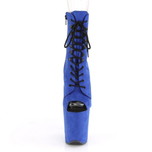 Product image of Pleaser FLAMINGO-1021FS Royal Blue Faux Suede/Royal Blue Faux Suede 8 inch (20 cm) Heel 4 inch (10 cm) Platform Open Toe Lace-Up Ankle Boot Side Zip
