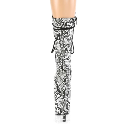 Product image of Pleaser FLAMINGO-1050SP Black-White Animal Print Print/Black-White Animal Print Print 8 inch (20 cm) Heel 4 inch (10 cm) Platform Lace-Up Front Mid Calf Boot Side Zip
