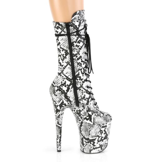 Product image of Pleaser FLAMINGO-1050SP Black-White Animal Print Print/Black-White Animal Print Print 8 inch (20 cm) Heel 4 inch (10 cm) Platform Lace-Up Front Mid Calf Boot Side Zip