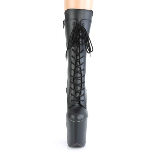 Product image of Pleaser FLAMINGO-1050WR Black Faux Leather/Black Faux Leather 8 inch (20 cm) Heel 4 inch (10 cm) Platform Lace-Up Front Mid Calf Boot Side Zip