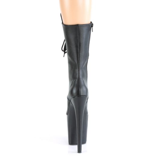 Product image of Pleaser FLAMINGO-1050WR Black Faux Leather/Black Faux Leather 8 inch (20 cm) Heel 4 inch (10 cm) Platform Lace-Up Front Mid Calf Boot Side Zip
