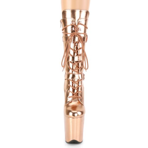 Product image of Pleaser FLAMINGO-1053 Rose Gold Metallic Polyurethane (Pu)/Rose Gold Metallic Polyurethane (Pu) 8 inch (20 cm) Heel 4 inch (10 cm) Platform Lace-Up Front Mid Calf Boot Side Zip