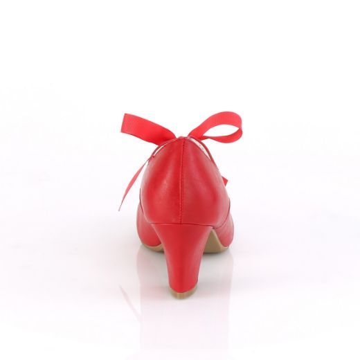 Product image of Pin Up Couture WIGGLE-32 Red Faux Leather 2 1/2 inch (6.5 cm) Cuben Heel Heel Mary Jane Pump With Ribbon Tie Court Pump Shoes