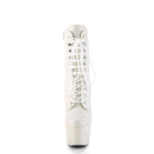 Product image of Pleaser ADORE-1020GDLG Whtie Multicolour Glitter/White Multicolour Glitter 7 inch (17.8 cm) Heel 2 3/4 inch (7 cm) Platform Lace-Up Front Ankle Boot Side Zip
