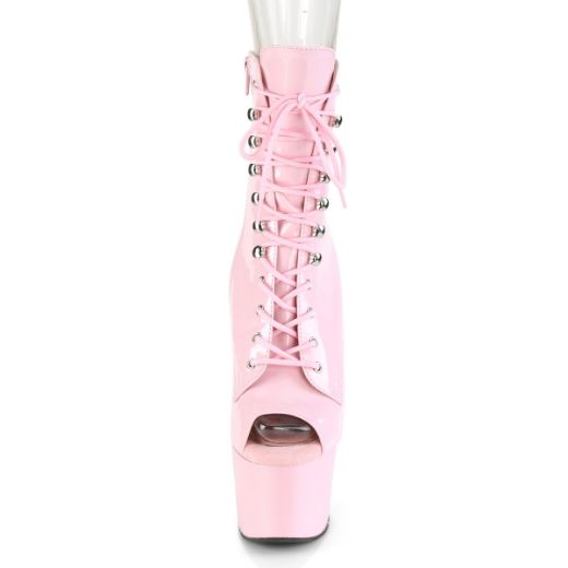 Product image of Pleaser ADORE-1021 Baby Pink Patent/Baby Pink 7 inch (17.8 cm) Heel 2 3/4 inch (7 cm) Platform Peep Toe Lace-Up Ankle Boot Side Zip