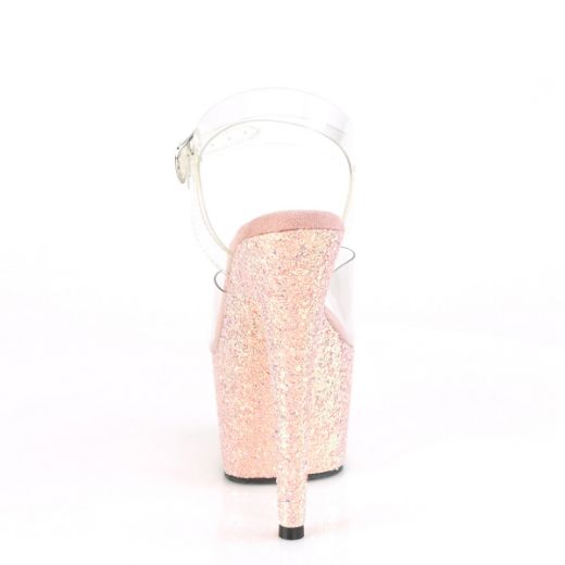 Product image of Pleaser ADORE-708LG Clear/Dusty Blush Glitter 7 inch (17.8 cm) Heel 2 3/4 inch (7 cm) Platform Ankle Strap Sandal With Glitter Bottom Shoes
