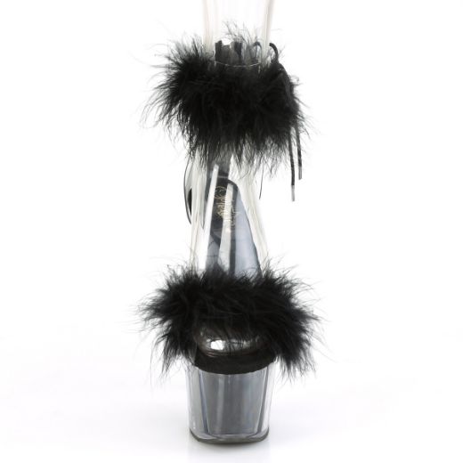 Product image of Pleaser ADORE-724F Clear-Black Faux Fur/Black Faux Fur 7 inch (17.8 cm) Heel 2 3/4 inch (7 cm) Platform Faux Feathers Faux Fur Ankle Cuff Sandal Back Zip