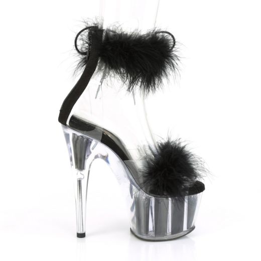 Product image of Pleaser ADORE-724F Clear-Black Faux Fur/Black Faux Fur 7 inch (17.8 cm) Heel 2 3/4 inch (7 cm) Platform Faux Feathers Faux Fur Ankle Cuff Sandal Back Zip