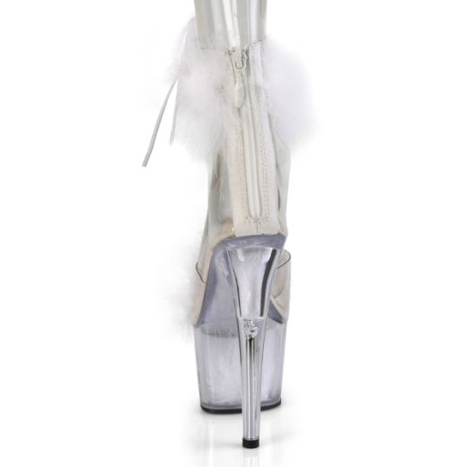 Product image of Pleaser ADORE-724F Clear-White Faux Fur/White Faux Fur 7 inch (17.8 cm) Heel 2 3/4 inch (7 cm) Platform Faux Feathers Faux Fur Ankle Cuff Sandal Back Zip