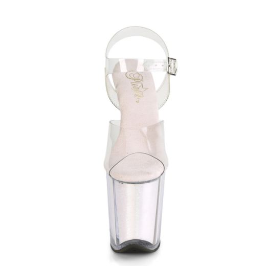 Product image of Pleaser FLAMINGO-808G Clear/Multicolour Glitter Inserts 8 inch (20 cm) Heel 4 inch (10 cm) Platform Ankle Strap Sandal With Glitter Insert Shoes