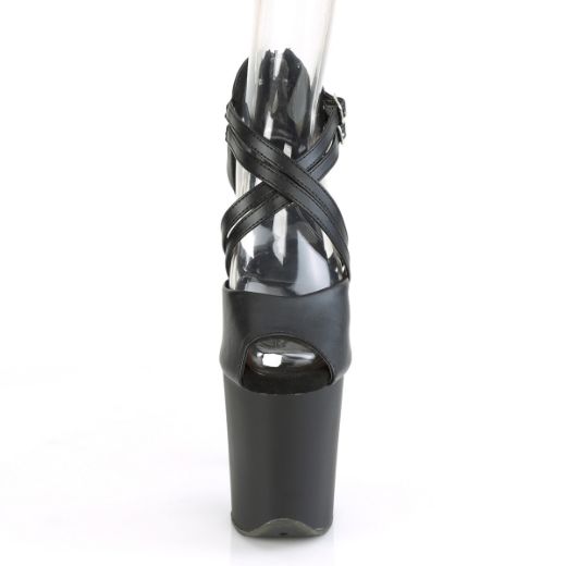 Product image of Pleaser FLAMINGO-865 Black Faux Leather/Black Matte 8 inch (20 cm) Heel 4 inch (10 cm) Platform Peep Toe Close Back Sandal Shoes