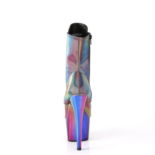 Product image of Pleaser ADORE-1020RC-REFL Rainbow Reflective/Rainbow Chrome 7 inch (17.8 cm) Heel 2 3/4 inch (7 cm) Chromed Platform Lace-Up Ankle Boot Side Zip