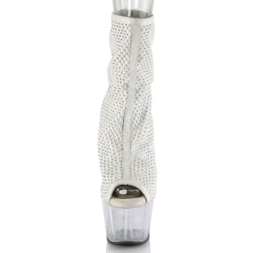 Product image of Pleaser ADORE-1031GM White Fabric-Rhinestones/Clear 7 inch (17.8 cm) Heel 2 3/4 inch (7 cm) Platform Open Toe Ankle Boot Back Zip