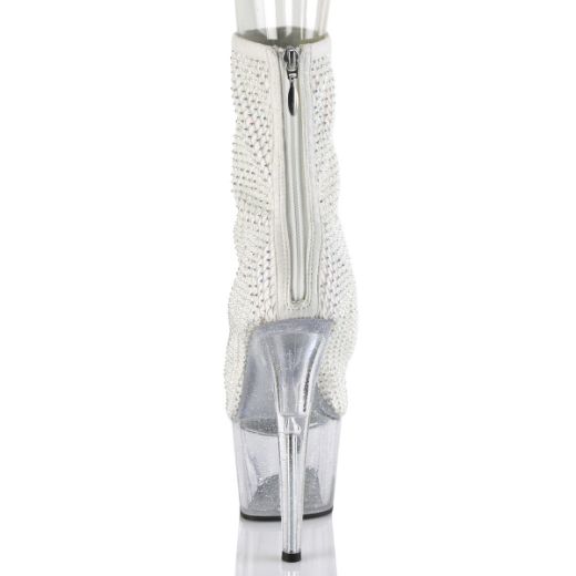 Product image of Pleaser ADORE-1031GM White Fabric-Rhinestones/Clear 7 inch (17.8 cm) Heel 2 3/4 inch (7 cm) Platform Open Toe Ankle Boot Back Zip