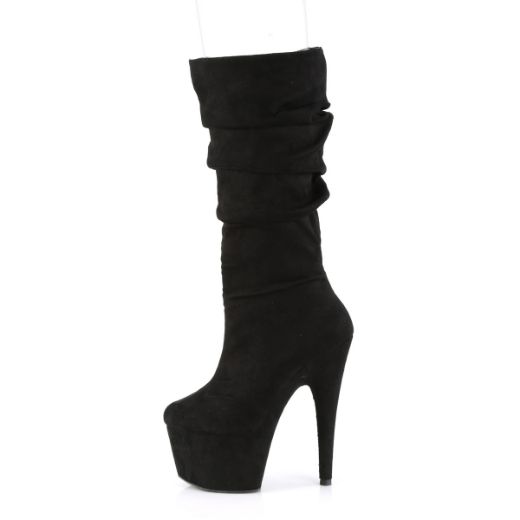Product image of Pleaser ADORE-1061 Black Faux Suede/Black Faux Suede 7 inch (17.8 cm) Heel 2 3/4 inch (7 cm) Platform Slouch Mid-Calf Boot Inside Zip