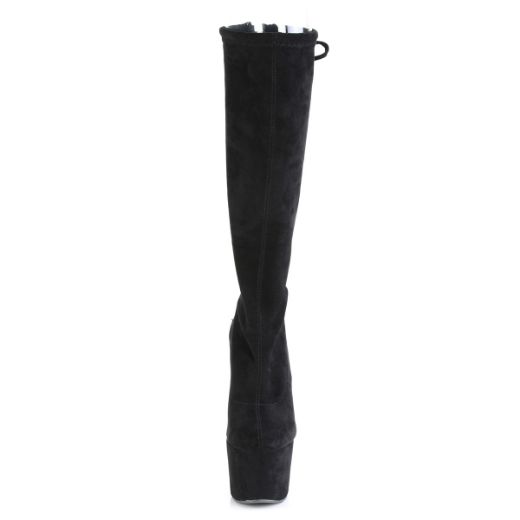 Product image of Pleaser ADORE-2008 Black Stretch Faux Suede/Black Faux Suede 7 inch (17.8 cm) Heel 2 3/4 inch (7 cm) Platform Stretch Pull-On Knee Boot