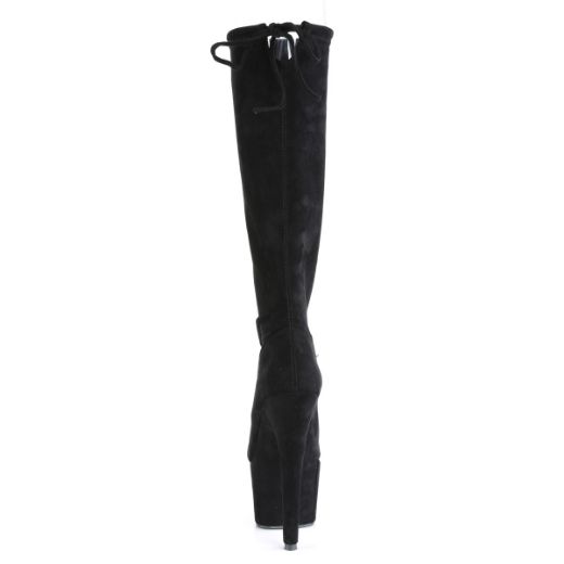 Product image of Pleaser ADORE-2008 Black Stretch Faux Suede/Black Faux Suede 7 inch (17.8 cm) Heel 2 3/4 inch (7 cm) Platform Stretch Pull-On Knee Boot