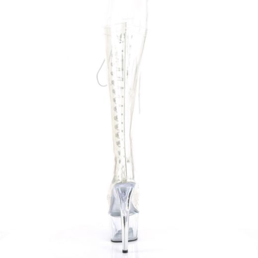Product image of Pleaser ADORE-2020C Clear/Clear 7 inch (17.8 cm) Heel 2 3/4 inch (7 cm) Platform Lace-Up Knee Boot Knee High Boot