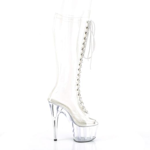 Product image of Pleaser ADORE-2020C Clear/Clear 7 inch (17.8 cm) Heel 2 3/4 inch (7 cm) Platform Lace-Up Knee Boot Knee High Boot