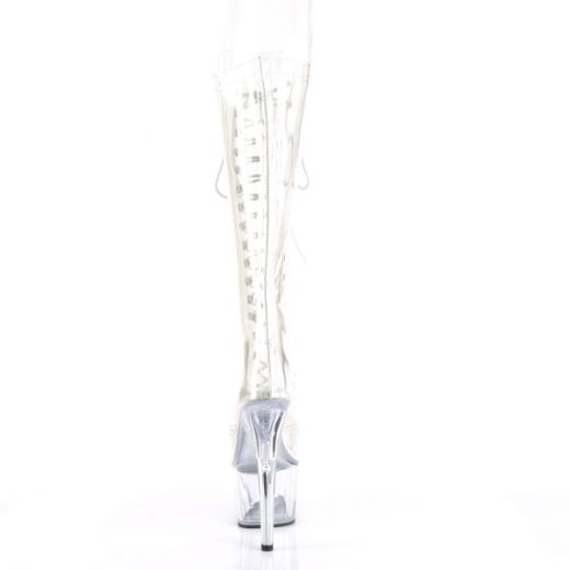 Product image of Pleaser ADORE-2021C Clear/Clear 7 inch (17.8 cm) Heel 2 3/4 inch (7 cm) Platform Peep Toe Lace-Up Knee Boot Knee High Boot
