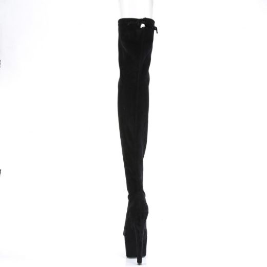 Product image of Pleaser ADORE-3008 Black Stretch Faux Suede/Black Faux Suede 7 inch (17.8 cm) Heel 2 3/4 inch (7 cm) Platform Stretch Pull-On Thigh High Boot