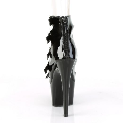 Product image of Pleaser ADORE-700-33 Black Patent/Black 7 inch (17.8 cm) Heel 2 3/4 inch (7 cm) Platform Buckles-Up Strappy Ankle Bootie Back Zip