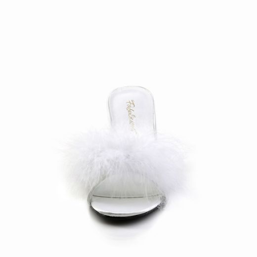 Product image of Fabulicious AMOUR-03 White Polyurethane (Pu)-Faux Fur 3 inch (7.6 cm) Classic Faux Feathers Slipper