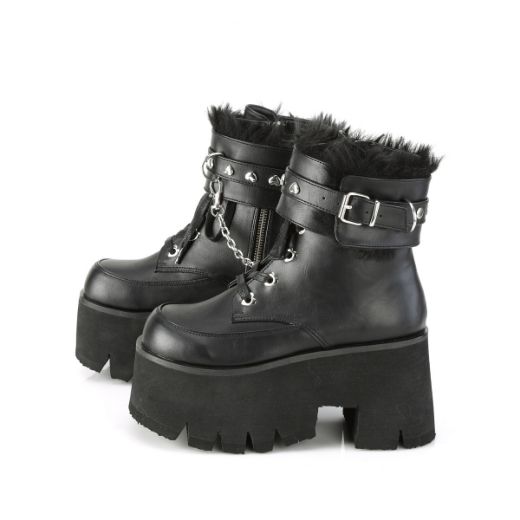 Product image of Demonia ASHES-57 Black Vegan Faux Leather 3 1/2 inch (9 cm) Chunky Heel 2 1/4 inch (5.7 cm) Platform Lace-Up Ankle Bt Side Zip