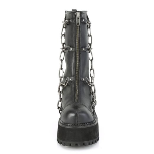 Product image of Demonia ASSAULT-66 Black Vegan Faux Leather 4 3/4 inch (12.1 cm) Heel 2 1/4 inch (5.7 cm) Platform Ankle Boot Front Zip