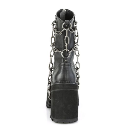 Product image of Demonia ASSAULT-66 Black Vegan Faux Leather 4 3/4 inch (12.1 cm) Heel 2 1/4 inch (5.7 cm) Platform Ankle Boot Front Zip