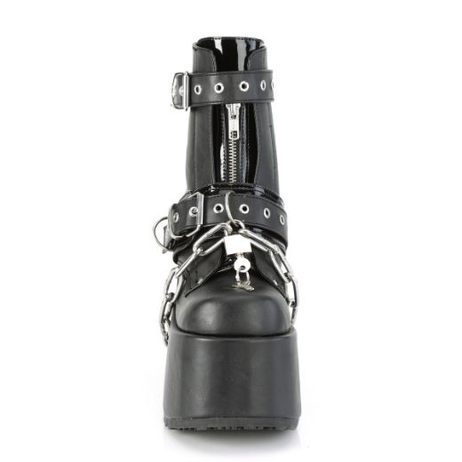 Product image of Demonia CAMEL-205 Black Vegan Faux Leather 5 inch (12.7 cm) Chunky Heel 3 inch (7.5 cm) P/F Lace-Up Ankle Boot Front Metal Zip