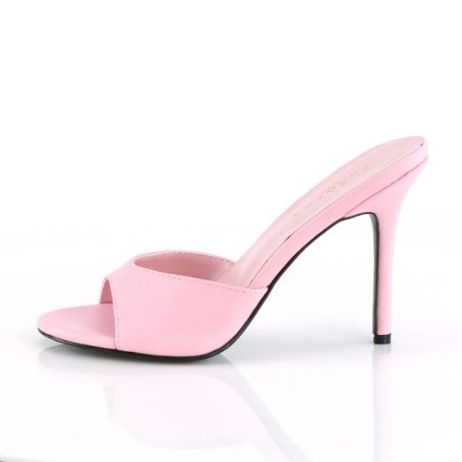 Product image of Pleaser CLASSIQUE-01 Baby Pink Polyurethane (Pu) 4 inch (10.1 cm) Heel Peep Toe Slide Slide Mule Shoes