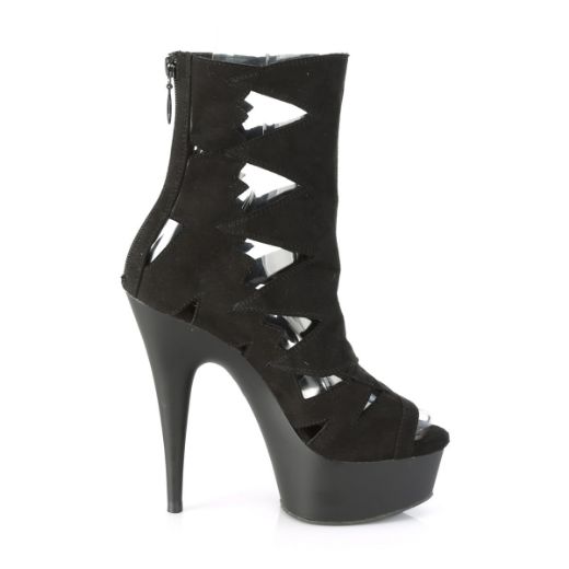 Product image of Pleaser DELIGHT-1014 Black Faux Suede/Black Matte 6 inch (15.2 cm) Heel 1 3/4 inch (4.5 cm) Platform Peep Toe Cutout Ankle Boot Back Zip