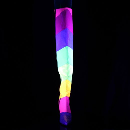 Product image of Pleaser Pink Label DREAM-3012RBG Multicolour-Rainbow Multicolour Glitter 4 inch (10.1 cm) Heel Thigh High Boot Side Zip