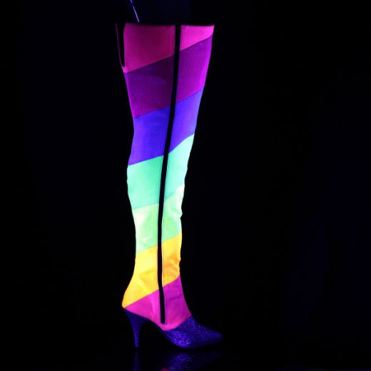 Product image of Pleaser Pink Label DREAM-3012RBG Multicolour-Rainbow Multicolour Glitter 4 inch (10.1 cm) Heel Thigh High Boot Side Zip