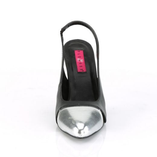 Product image of Pleaser Pink Label DREAM-405 Black Faux Leather-Silver Metallic Polyurethane (Pu) 4 inch (10.1 cm) Heel Sling Back Pump Court Pump Shoes