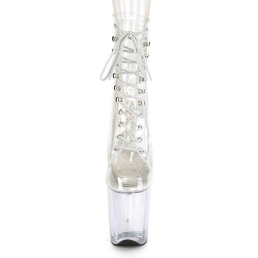 Product image of Pleaser FLAMINGO-1020C Clear/Clear 8 inch (20 cm) Heel 4 inch (10 cm) Platform Lace-Up Front Ankle Boot