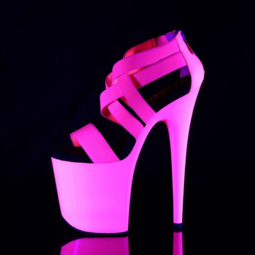 Product image of Pleaser FLAMINGO-869UV Neon Hot Pink Elastic Band-Patent/Neon Hot Pink 8 inch (20 cm) Heel 4 inch (10 cm) Platform Blacklight (Uv) Reactive Criss Cross Sandal Back Zip Shoes