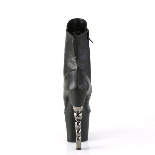 Product image of Pleaser IRONGRIP-1020 Black Faux Leather/Black Matte-Silver Brushed 7 inch (17.8 cm) Brass Knuckle Heel 3 1/4 inch (8.3 cm) Platform Lace-Up Boot Side Zip