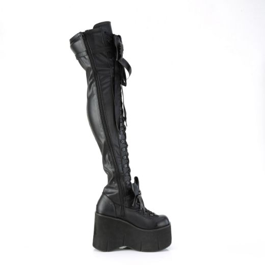 Product image of Demonia KERA-303 Black Stretch Vegan Faux Leather 4 1/2 inch Wedge Platform Lace-Up Stretch Thigh Boot Side Zip